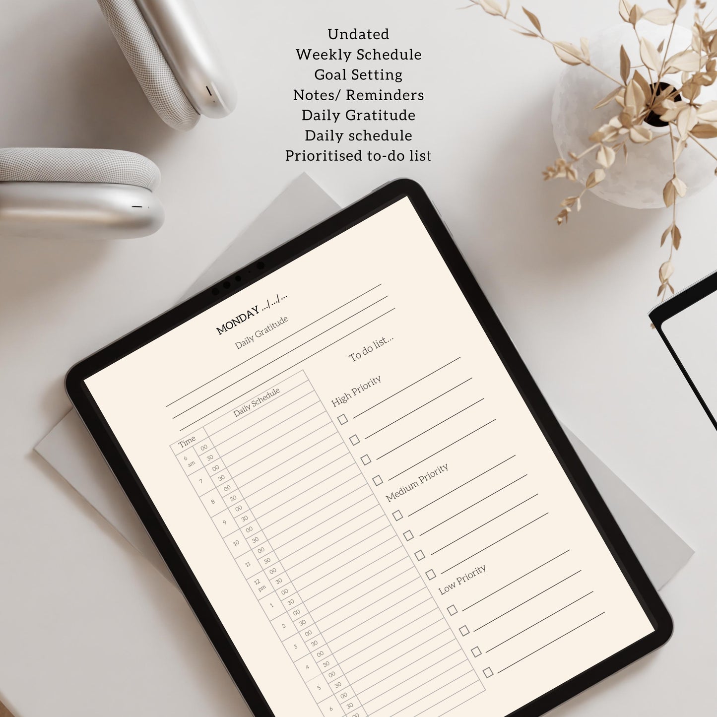 Digital Daily Productivity Planner. Goodnotes | IPAD | Undated. Gratitude, Weekly Schedule, Daily Schedule, Prioritised to - do lists
